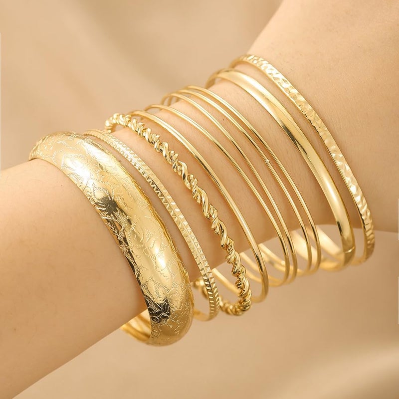 RINTOLER Store 16Pcs Gold Bangle Bracelets for Women - Multi Layer Stackable Textured Bracelets Boho Jewelrys Set. - Image 2